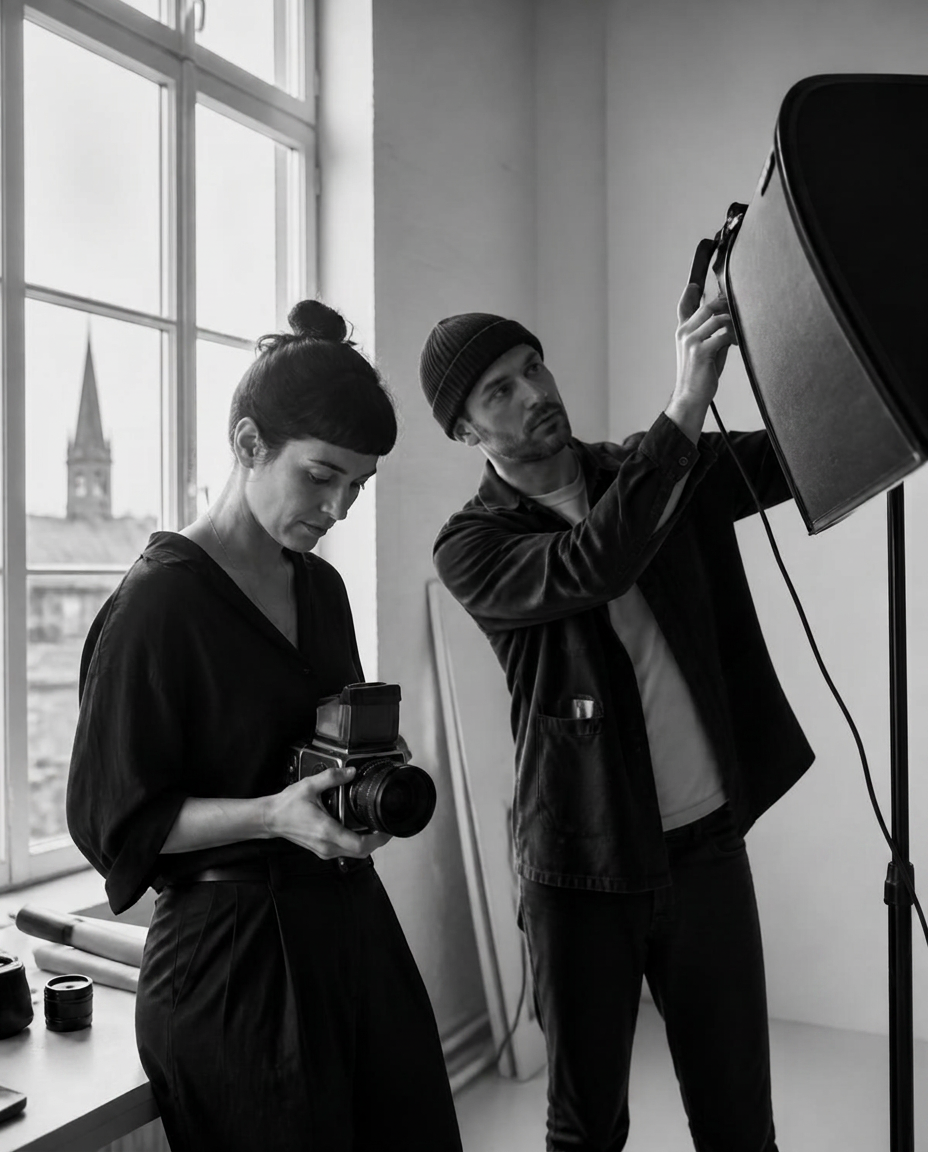 Two photographers working together in a Dielsdorf studio
